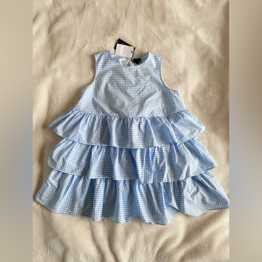 NWT Who What Wear blue and white gingham cotton tiered ruffle dress | XL | plus